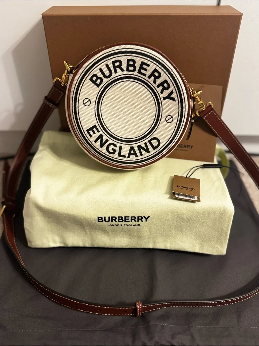 Burberry Round Canvas & Leather Crossbody Bag - Brown/Cream/Black